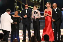 Katherine Heigl and the cast of Grey's Anatomy at the 75th Emmy Awards in Los Angeles.